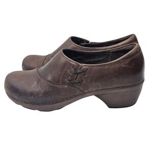 Dansko Stacy Brown Leather Slip On Clogs Block Heel Shoes Womens 39 9837787800